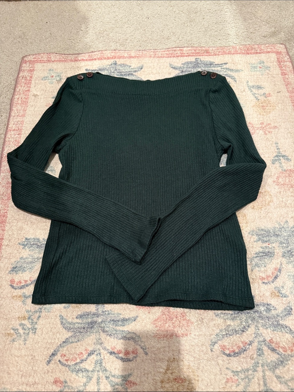 Madewell rib knit button shoulder detail long sleeve shirt in deep green